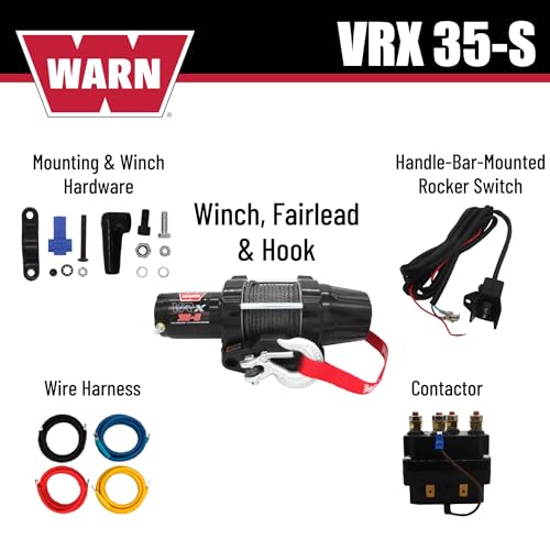 VRX 35-S WARN Powersports Winch with Handlebar Mounted Switch and Synthetic Rope: 3/16" Diameter x 50' Length, 1.75 Ton (3,500 lb) Capacity