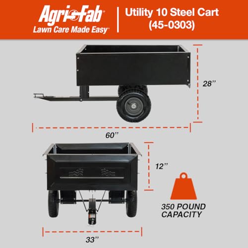 350-Pound Agri-Fab Inc Steel Tow Behind Dump Cart, 10-Cubic Feet Capacity – Removable Tail Gate, Garden Utility Trailer, Black