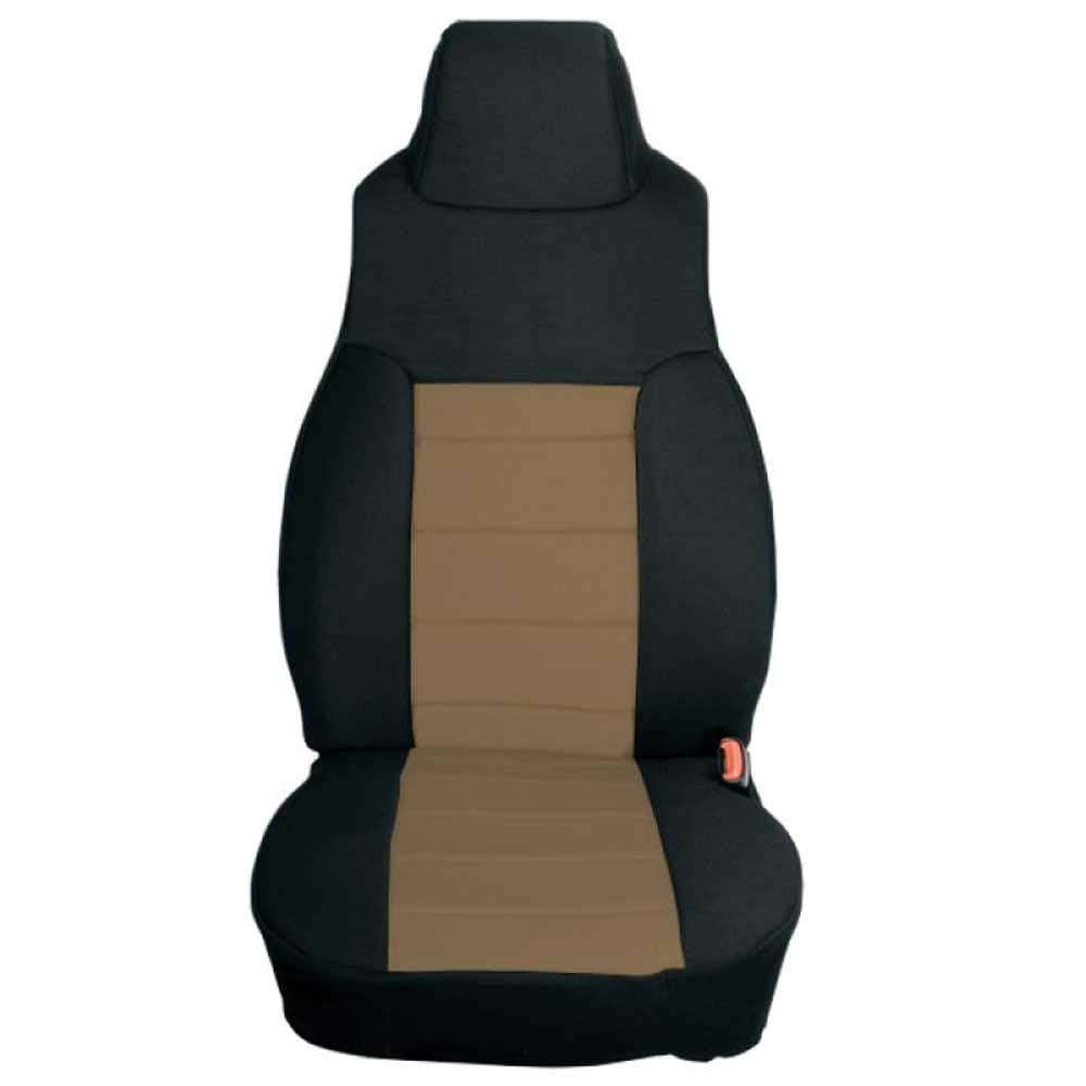 Seat Cover Kit, Rugged Ridge Front, Fabric, Black/Tan | 13240.04 | Fits 1997-2002 Jeep Wrangler TJ