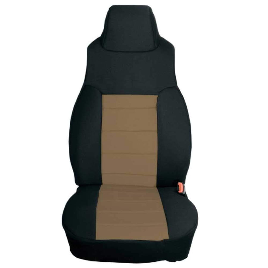 Seat Cover Kit, Rugged Ridge Front, Fabric, Black/Tan | 13240.04 | Fits 1997-2002 Jeep Wrangler TJ