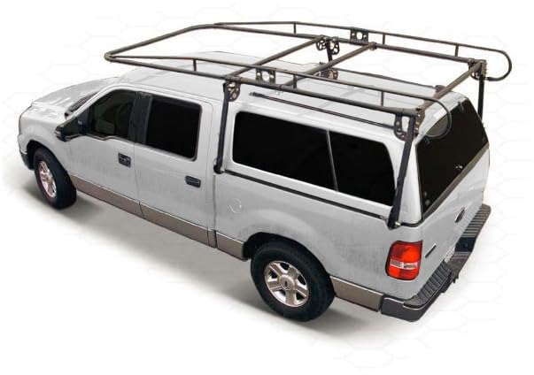 Heavy Duty TrailFX Steel Ladder Rack Fits Trucks Adjustable Contractor Roof Rack with 800 lb Capacity Camper Shell Mount FCLR002B