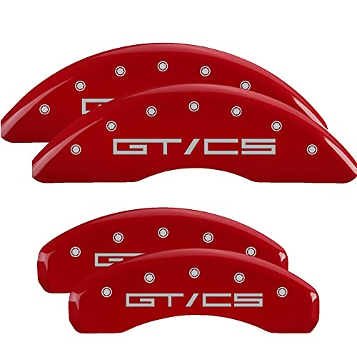 Brake Caliper Covers MGP for Ford Mustang GT, GT Premium 2015-2023 - Red Powder-Coated Finish, Engraved Silver GT/CS Logo, Front and Rear Caliper Covers (Set of 4)