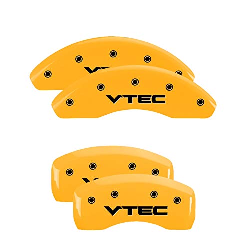 Brake Caliper Covers MGP - Compatible with 2022-2025 Honda Civic - 4 PCS Front and Rear, Powder-Coated Finsh (Yellow - VTEC Engraving)