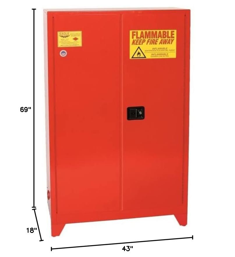 Paint Safety Cabinet, 60 Gallon, 5 Shelves, 2 Doors, Manual Close, Tower™, Red - PI47XLEGS