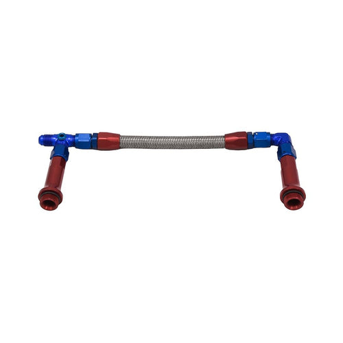 Carburetor Fuel Line SpeedFX 575106, Used With Holley Ultra HP Dual Inlet Carburetor, 6AN x 3/8 Inch NPT Port, Anodized, Red/Blue, Stainless Steel Braided Hose
