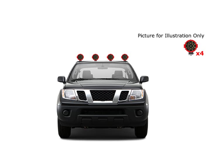 Classic Black Horse Roll Bar Incl. Pair of 7.0" Dia. LED Lights w/Red Trim Rings Compatible with 2005-2021 Nissan Frontier-RB007BK-PLR