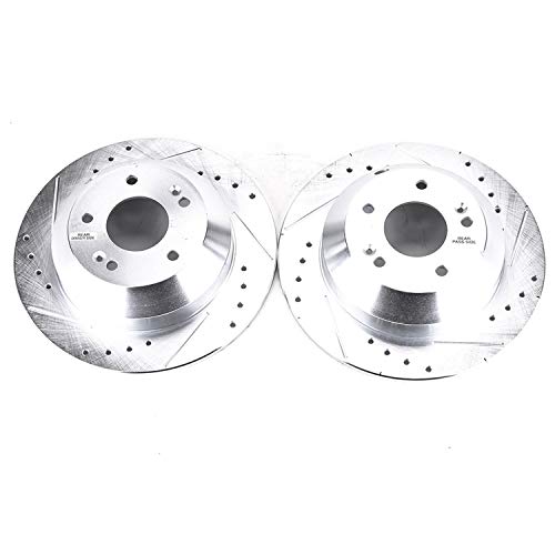 Power Stop Performance Drilled and Slotted Rear Brake Rotor Pair JBR1705XPR For Hyundai Santa Fe XL 2019, Kia Sorento 2016-2020 [Model Specific]