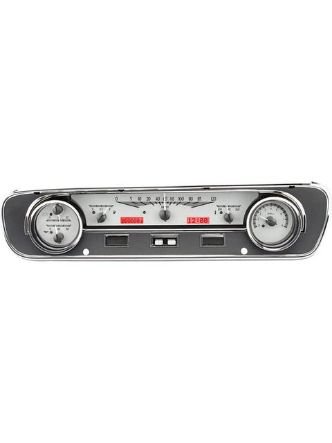 Dakota Digital VHX-64F-FAL-S-R Analog Dash Gauge System with Red Backlighting Compatible Ford 1964-65 Falcon, Ranchero & Mustang Silver Alloy