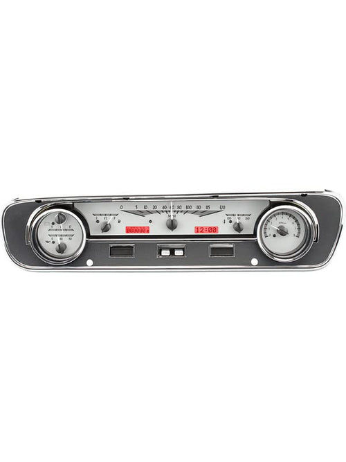 Dakota Digital VHX-64F-FAL-S-R Analog Dash Gauge System with Red Backlighting Compatible Ford 1964-65 Falcon, Ranchero & Mustang Silver Alloy