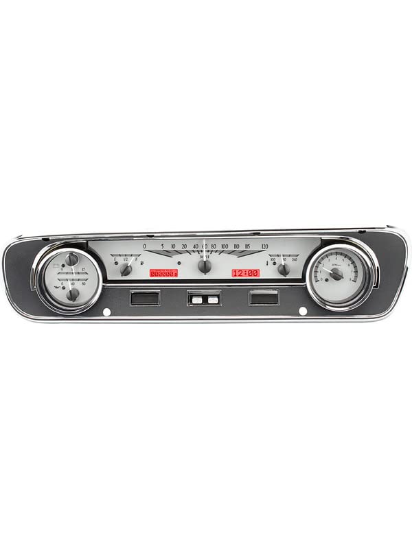 Dakota Digital VHX-64F-FAL-S-R Analog Dash Gauge System with Red Backlighting Compatible Ford 1964-65 Falcon, Ranchero & Mustang Silver Alloy