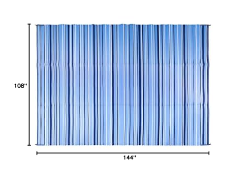 Outdoor Rug Camco | Features Reversible Blue & White Pattern | Made of Lightweight Breathable Material | Measures 9’ x 12’ & Folds for RV Storage and Organization (42865)
