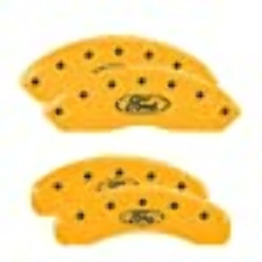 Brake Caliper Covers MGP for (2019-24') Ford Ranger - Fits 17"+ Wheels - Powder Coated Finish, Aluminum Front and Rear Caliper Covers (Set of 4) (Yellow; Black Painted Ford Oval Engraving)