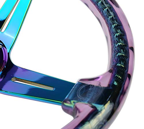 NRG Innovations Reinforced Steering Wheel NRG-RST-027MC-PP 350mm 2" Deep Dish Clear Acrylic Steering Wheel in Purple and NeoChrome Spoke Finish with Slits