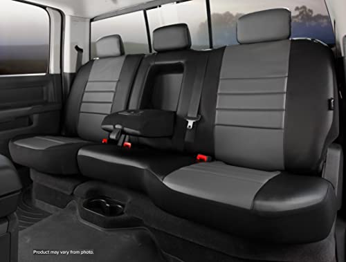 Gray Fia SL65-30 Custom Fit Rear Seat Cover Split Cushion 60/40 - Leatherette (Black w/Gray Center Panel)