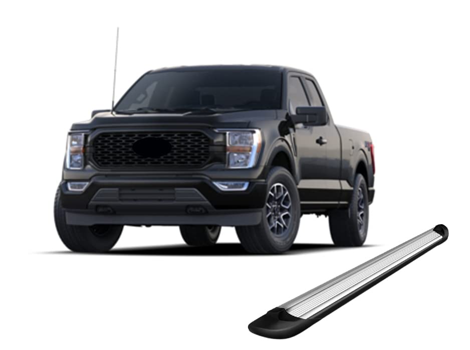 Silver Black Horse Aluminum Transporter Running Boards Compatible with 2015-2024 Ford F-150 Super Cab / 2017-2024 F-250 350 450 550 Super Duty Super Cab