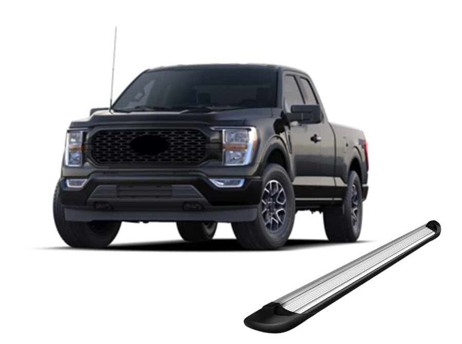 Silver Black Horse Aluminum Transporter Running Boards Compatible with 2015-2024 Ford F-150 Super Cab / 2017-2024 F-250 350 450 550 Super Duty Super Cab