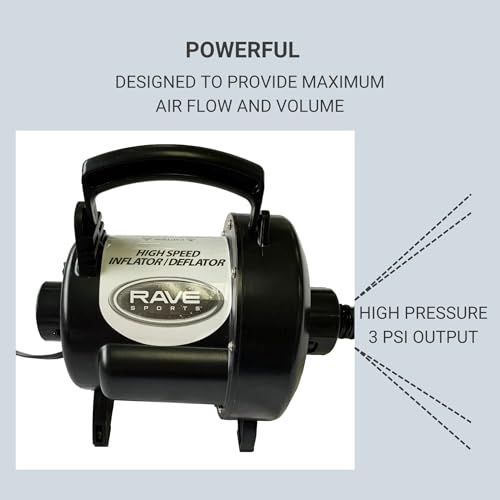 High Speed Rave Sports Inflator/Deflator, 3.0 psi, 48 CFM 120 VAC, with Adaptors, Black