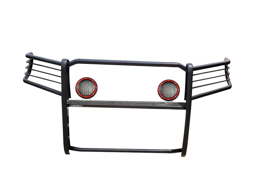 Bumper Guard Modular Black Black Horse Grille Brush Come with Pair of 5.3" Dia.LED Lights with Red Trim Rings Compatible with 2019-2024 Ram 1500-17DG111MA-PLFR