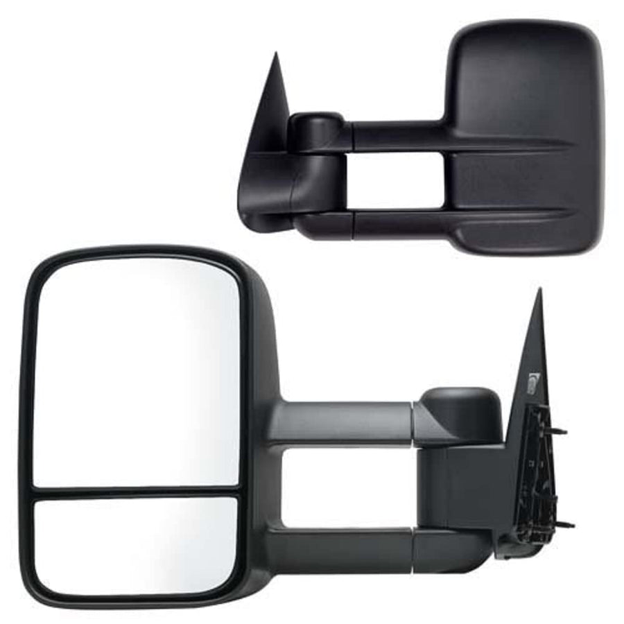 K Source Towing Mirror Extendable Pair For 1999-2007 Escalade, Avalanche, Suburban, Tahoe, Yukon, Silverado, Sierra, Silverado/Sierra Classic. Textured Black, Manual, Dual Lens, Foldaway