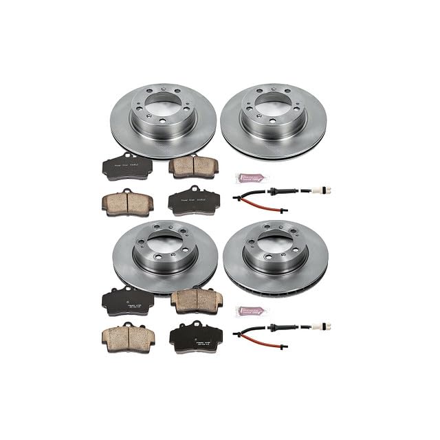 Power Stop Autospecialty KOE4406 Front and Rear Replacement Brake Kit-OE Brake Rotors & Ceramic Brake Pads and 2 Front & 2 Rear Sensor Wires
