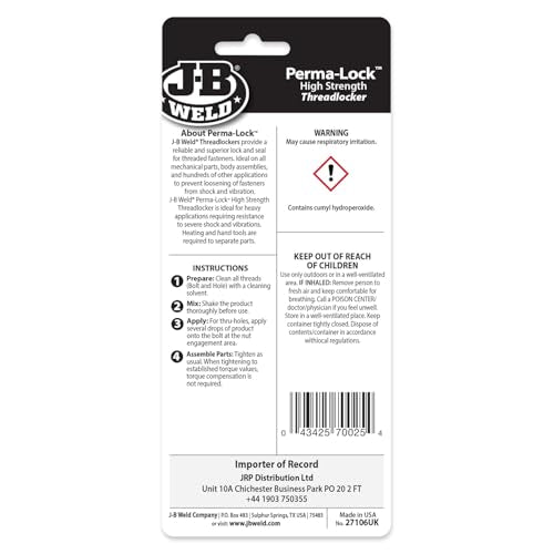 J-B Weld Perma-Lock 27106 High Strength Threadlocker - Red - 6 ml