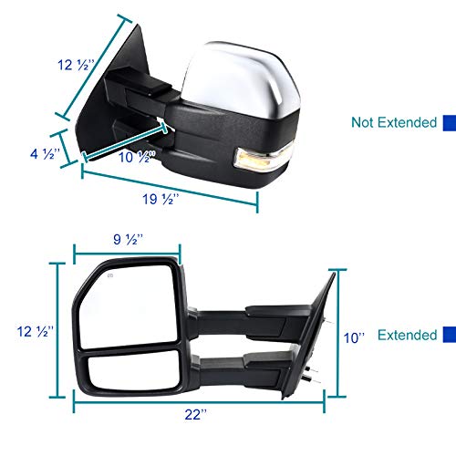 Chrome Power Adjustable 2004-2006 Ford F-150 Heated, & Manual Extendable Towing Mirrors w/ Clear Lens LED Turn Signal Lights