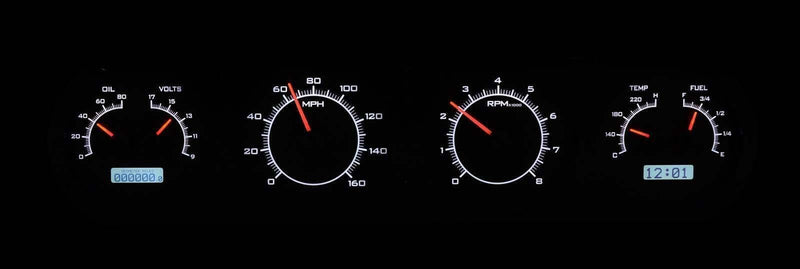 Dakota Digital VHX System Compatible with 1964-67 Pontiac GTO-Silver Alloy Style Face w/White Display