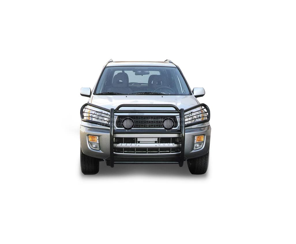 Bumper Guard Black Horse Grille Brush Modular Black Come with Pair of 5.3" Dia.LED Lights with Black Trim Rings Compatible with 2001-2005 Toyota RAV4-17TH26MA-PLFB