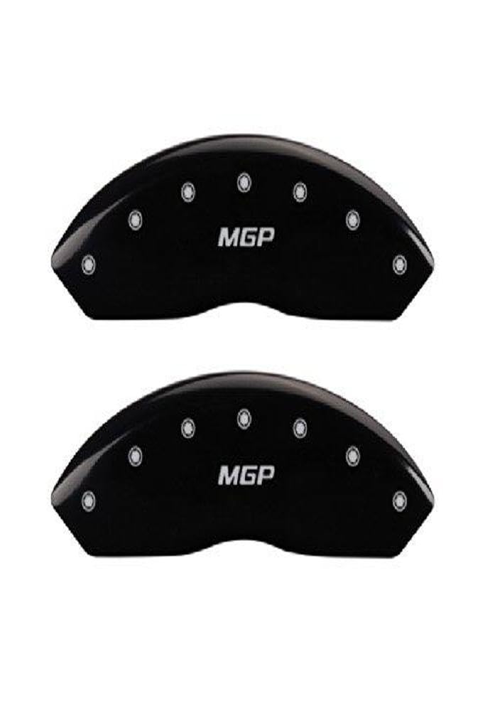 Black Powder Coat Finish MGP Caliper Covers 39018SMGPBK with Silver Characters, Set of 4 "MGP/MGP" Engraved