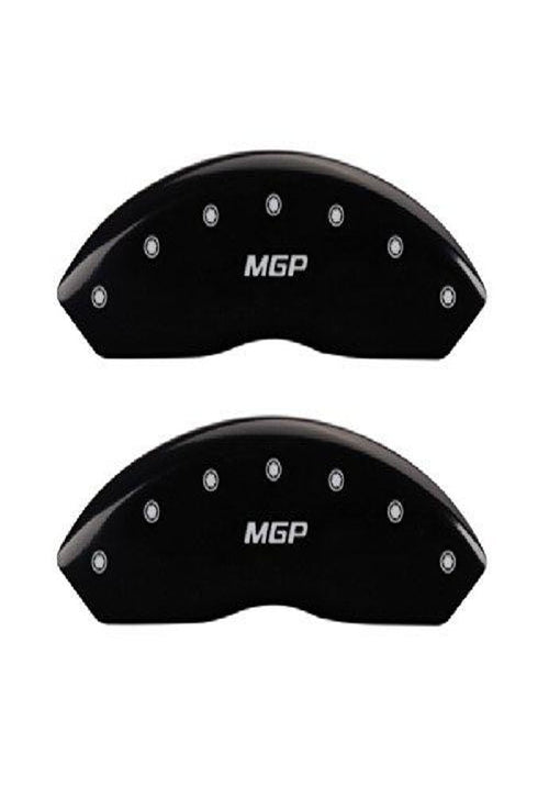 Black Powder Coat Finish MGP Caliper Covers 39018SMGPBK with Silver Characters, Set of 4 "MGP/MGP" Engraved