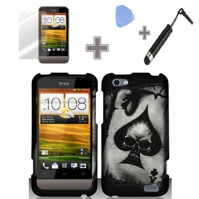 Rubberized Black Issmor Silver Ace Spade Skull Snap on Design Case Hard Case Skin Cover Faceplate with Screen Protector...
