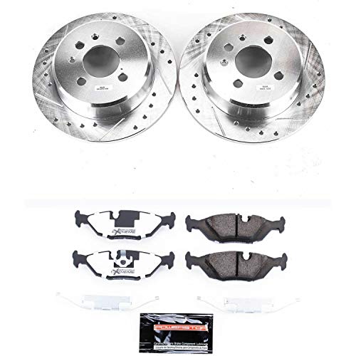 Power Stop K4804-26 Z26 Carbon Fiber Brake Pads Rear with Drilled & Slotted Brake Rotors Kit For BMW 318i, BMW 318is, BMW 325, BMW 325e, BMW 325es, BMW 325i, BMW 325is [Model Specific]