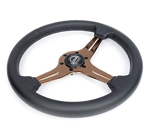 NRG Innovations Light Weight Gaming Steering Wheel: NRG-ST-018RG-PR Blitz- Made with Perforated Leather, Light Weight Composits and Rose Gold Spoke with Slits