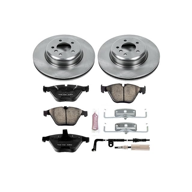 Power Stop Autospecialty KOE2918 Front Replacement Brake Kit-OE Brake Rotors & Ceramic Brake Pads and 1 Front Sensor Wire For BMW 535i, BMW 545i, BMW 550i, BMW 645Ci, BMW 650i [Model Specific]