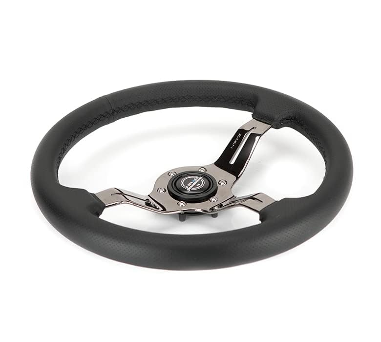 NRG Innovations Steering Wheel NRG-ST-010BC-PR - Light Weight Gaming Wheel: Splitz- Made with Perforated Leather, Light Weight Composits and Black Chrome Spoke with Slits