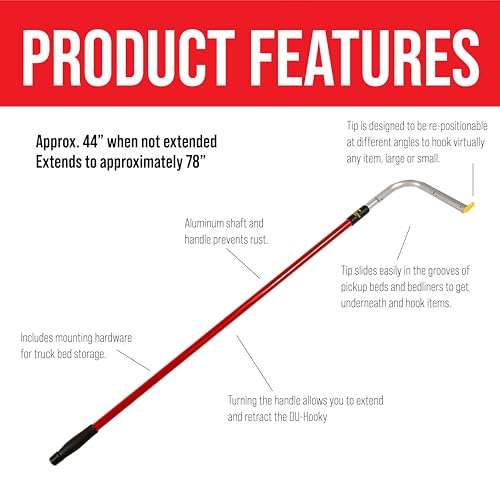DU-Hooky Extendable Reaching Tool DuHa 70099 with Truck Bed Mounting Clip | Universal Fit | Lightweight Construction | 44-78" Telescoping Reach | Adjustable End
