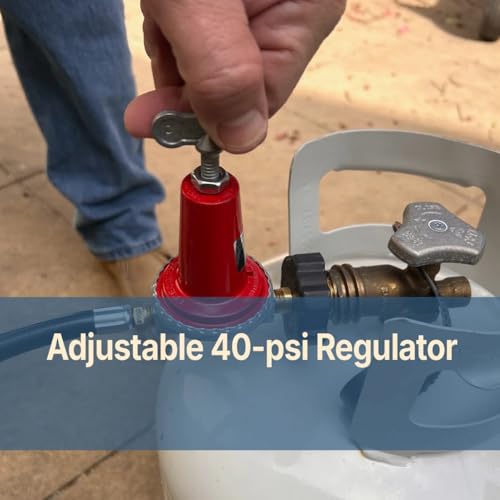 5HPR-40 Bayou Classic 0-40-psi Adjustable Regulator w/ 48-in Thermoplastic Hose Features Soft Nosed POL 3/8-in Flare Swivel Fitting Designed Single & Double Jet Cookers