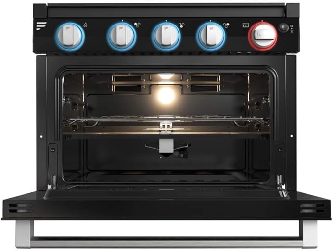 17" Furrion® 3-Burner All Glass Gas Range with FFD - Led Knobs - Black Glass with Silver Handle
