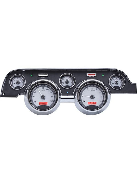 Dakota Digital VHX-67F-MUS-S-R Analog Dash Gauge Compatible with 1967-68 Ford Mustang Silver Alloy Red Backlighting