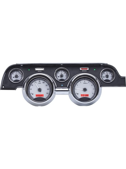 Dakota Digital VHX-67F-MUS-S-R Analog Dash Gauge Compatible with 1967-68 Ford Mustang Silver Alloy Red Backlighting