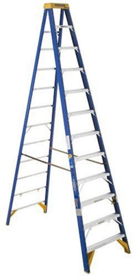 Fiberglass Werner Stepladder, 12 ft H, 375 lb Cap (OBEL12)