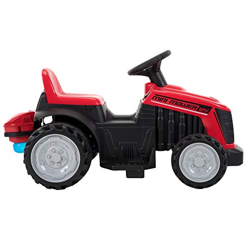 Huffy Electric Kids 12V Mini Mower Ride On Bubble Tractor, Red