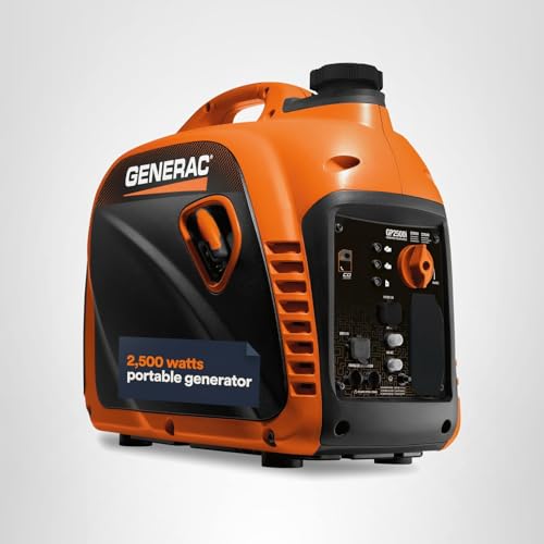Generac Portable 2,500-Watt Gas Powered Inverter Generator - Lightweight and Compact Design - Produces Clean, Stable Power - Quiet Operation - Great for Home Backup, Camping, and RV Use