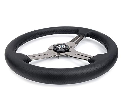 NRG Innovations Light Weight Gaming Steering Wheel: NRG-ST-018BC-PR Blitz- Made with Perforated Leather, Light Weight Composits and Black Chrome Spoke with Slits