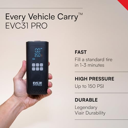 Every Vehicle Carry Viair EVC31 PRO - rechargeable, portable air compressor, dual power source, LED gauge w/preset - Tire Inflator Ideal for LT truck & suv's, cars, motorcycles, & E-bikes