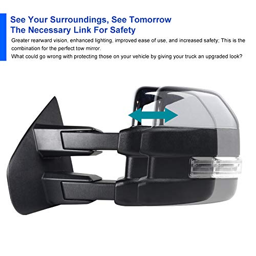 Chrome Power Adjustable 2004-2006 Ford F-150 Heated, & Manual Extendable Towing Mirrors w/ Clear Lens LED Turn Signal Lights
