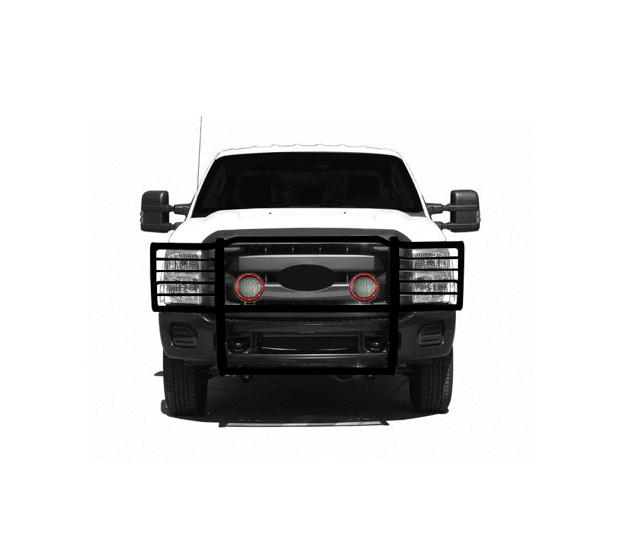 Bumper Guard Black Horse Grille brush Modular Come With Pair of 5.3"LED Lights with Red Trim Rings Compatible with 2011-2016 Ford F-250/Ford F-350/Ford F-450/Ford F-550 Super Duty-17FB26MA-PLFR