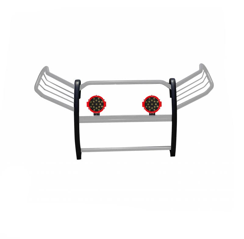 Bumper Guard Black Horse Grille brush Modular Stainless Steel Come With pair of 7.0"Dia.LED Lights with Red Trim Rings Compatible with 2019-2024 Toyota RAV4-17A093904MSS-PLR