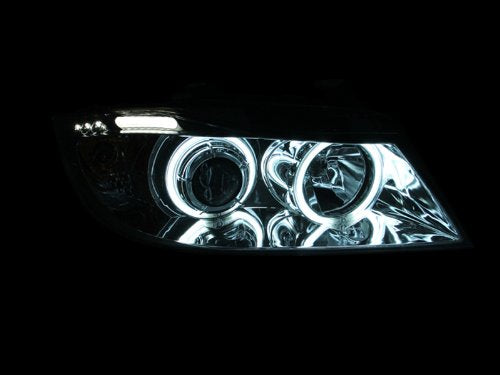 Chrome Clear AnzoUSA Projector Halo Headlight with LED Bar for BMW 3 Series E90-E91 - (Sold in Pairs)