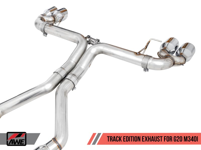 2019+ BMW M340i (G20) AWE Tuning Track Edition Exhaust - Quad Diamond Black Tips - 3020-43085